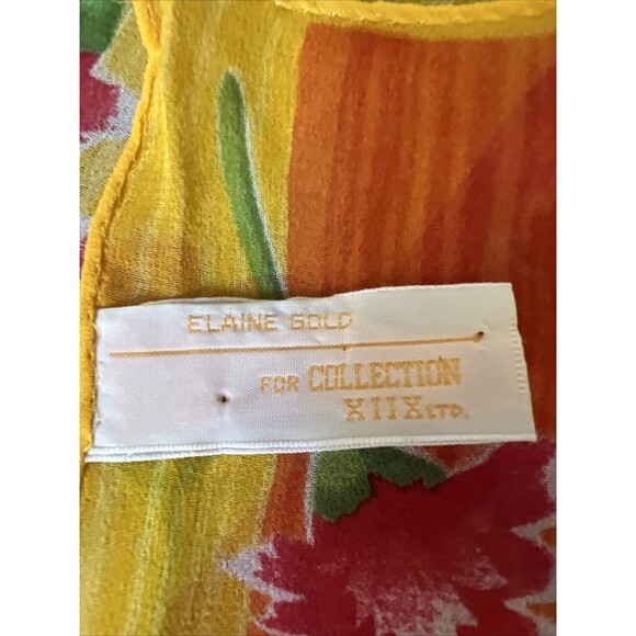 Elaine Gold Silk Scarf Colorful Floral Collection XIIX ltd 10.5" x 50" Oblong - Picture 4 of 7